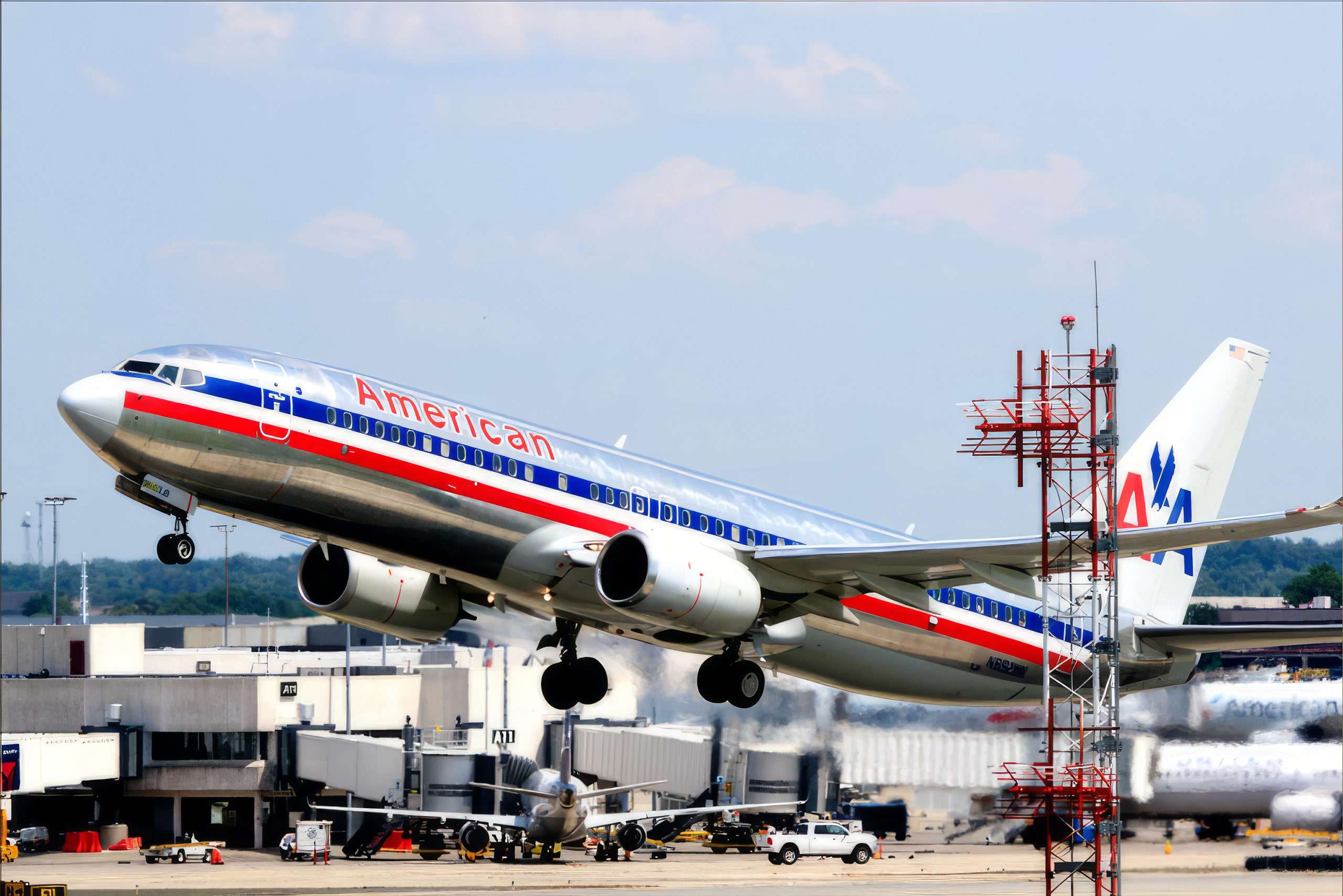 Airplane taking off at Charlotte Douglas International Airport